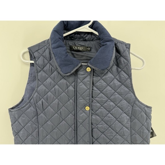 NEW LAUREN RALPH LAUREN Size M Women's Vest Navy Quilted Corduroy Collar $160 - Picture 4 of 9